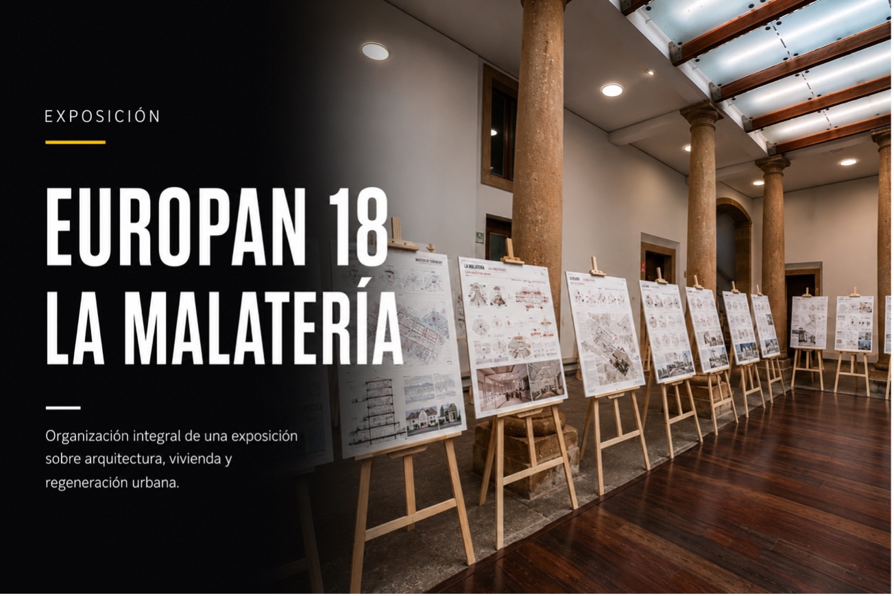 Organización integral de una exposición sobre arquitectura, vivienda y regeneración urbana.